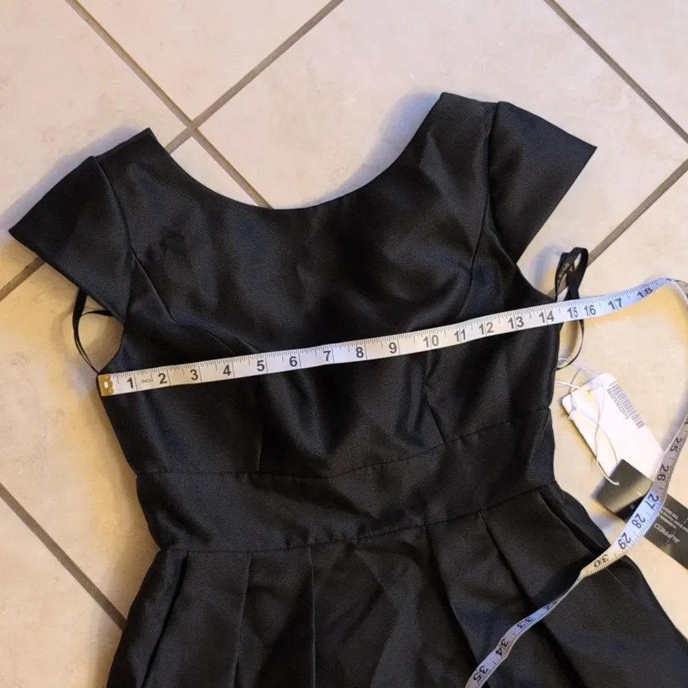 NWT Alfred Sung Cap Sleeve Pleated Skirt Dress Pockets Black Maxi Dress Size 2 - Picture 9 of 13